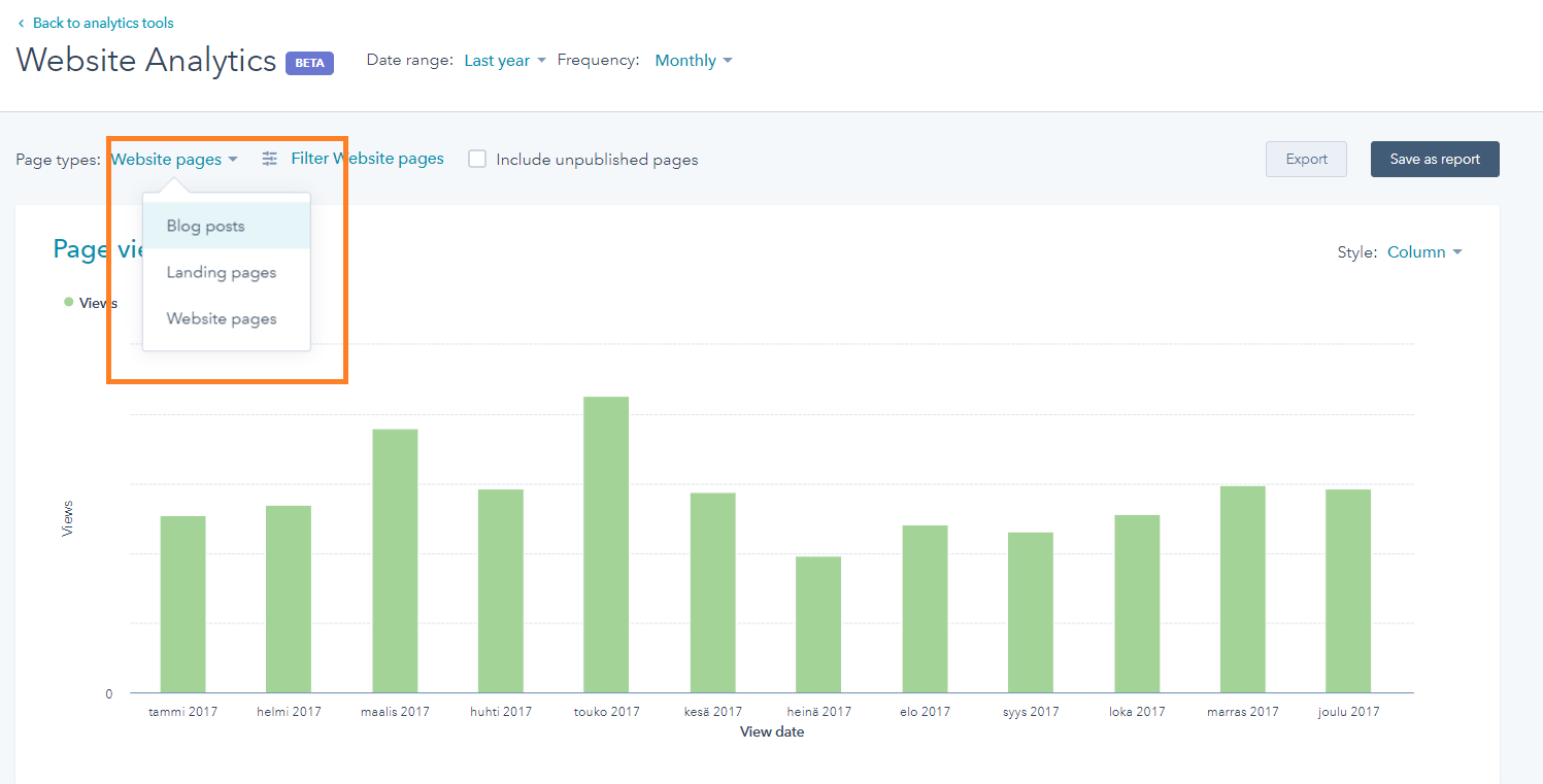 website analytics hubspot - dashboard